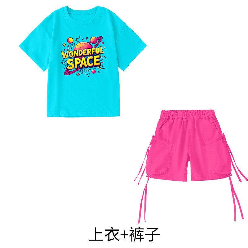 Kids Hip Hop Dance Outfit Short Sleeve Set Boys Girls Street Performance Costume