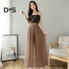 Women Pants Elastic High Waist Adjustable Drawstring Pleated Style Wide Leg Trousers Solid Color Casual Pants