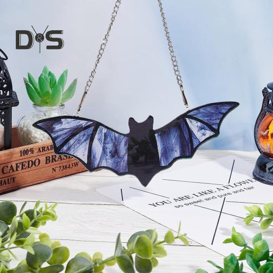 Halloween Hanging Glass Suncatcher Decoration Acrylic 2D Bat Ornament Gothic Car Rearview Mirror Decor for Home Window Wall Car