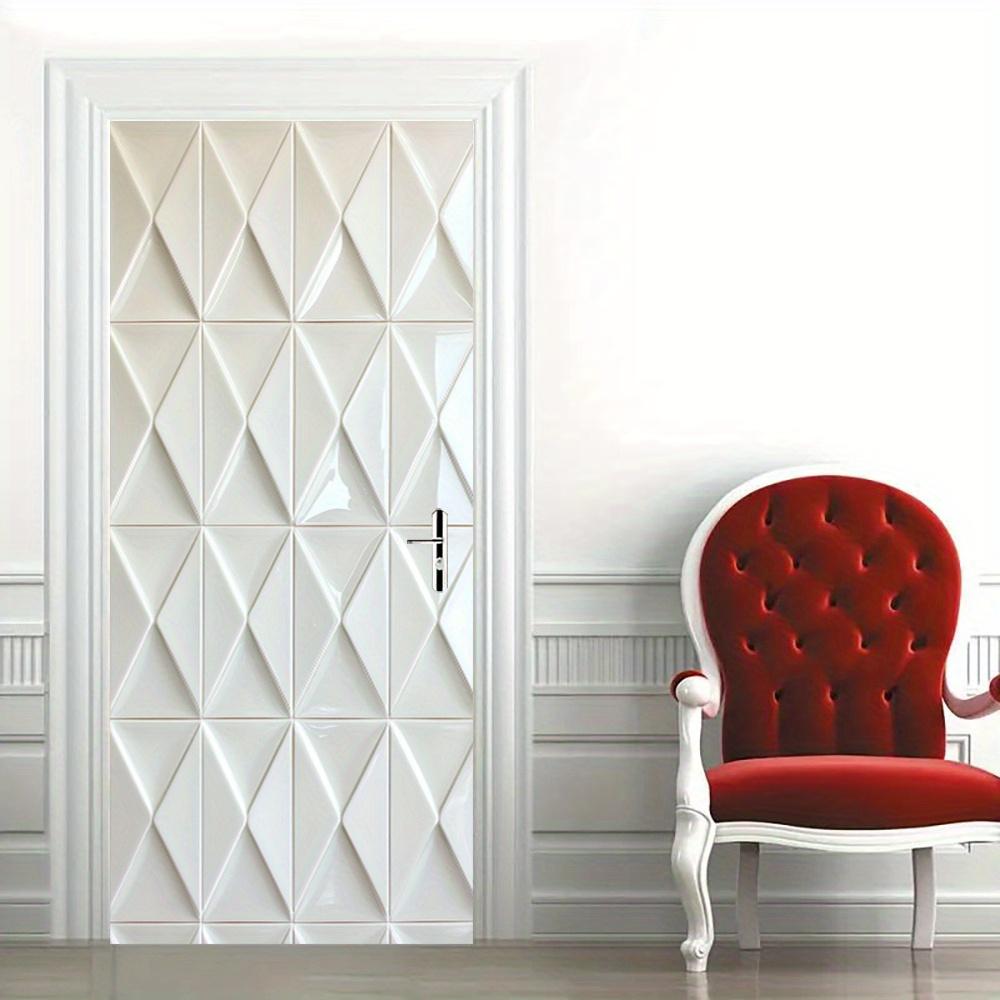 1 шт. Современная геометрическая белая плитка наклейка на дверь, съемная бумажная наклейка на стену, абстрактный художественный узор для спальни, современный прямоугольный дверной постер