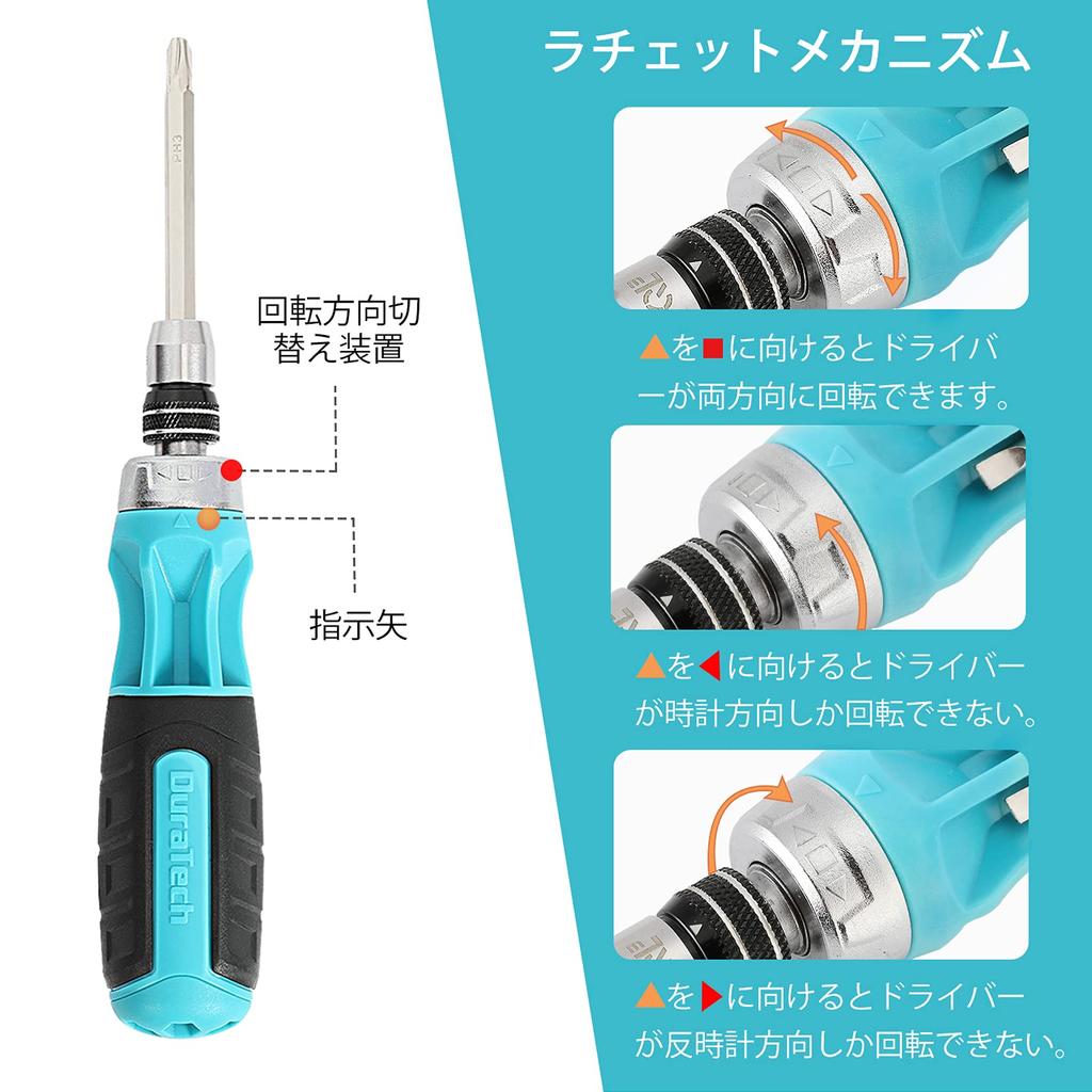 DURATECH Сменный набор отверток с шариковыми и храповыми битами для ремонта мебели и автомобилей 12-в-1 быстросъемная рукоятка, крестовые,