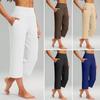 Women Yoga Pants Elastic High Waist Loose Leg Cropped Trousers with Pockets Sporty Casual Style Pants