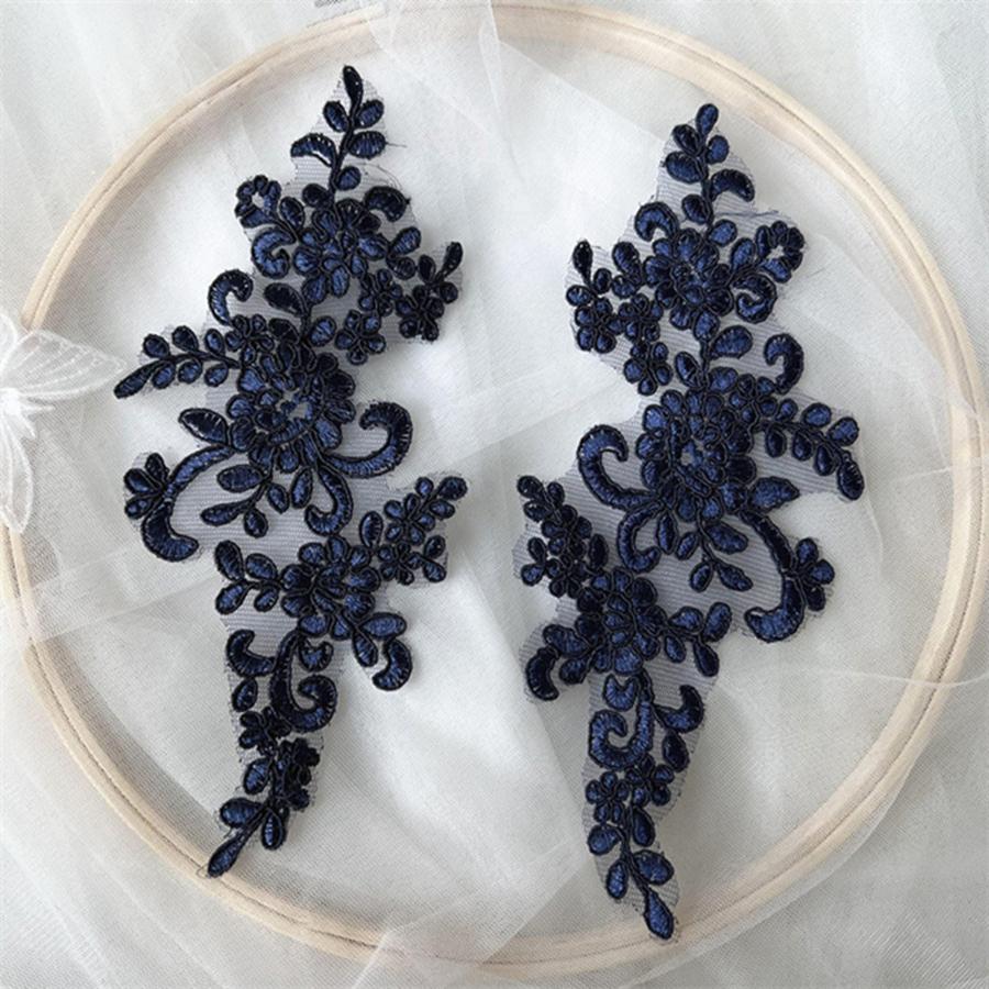1 Pair Flower Sew On Lace Patches Embroidery Applique Repair For Wedding Dresses 23*10cm