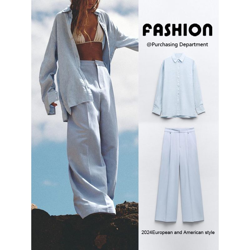 Za2024 Summer New Product Women's Clothes Linen Loose Shirt 4764001 Draping Pants 1255410 406