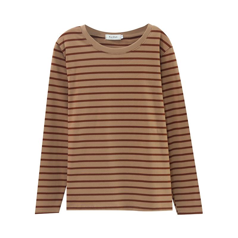 Large Size Loose Cotton Long Sleeve T-shirt Women's Middle-aged and Elderly Clothes Autumn Clothes Striped Base Layer Shirts