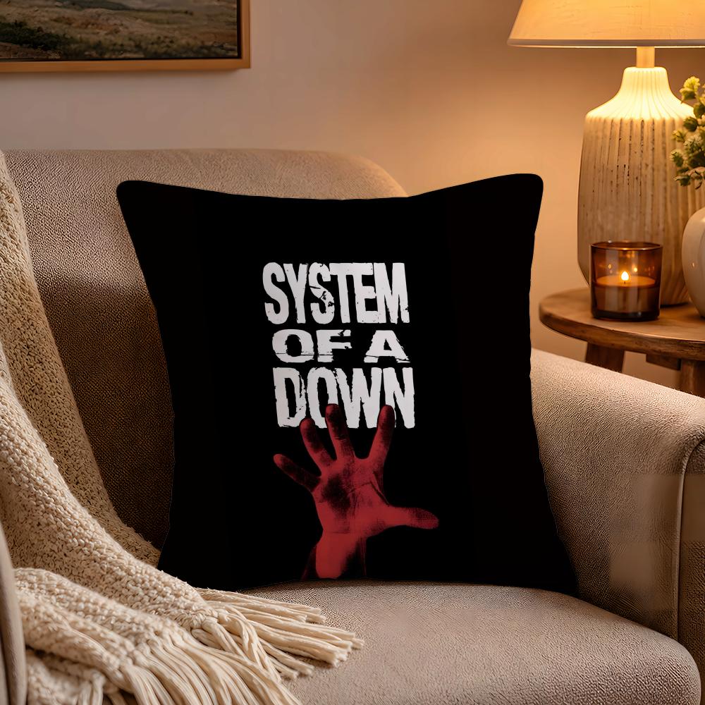 Hot Rock Band SSystem Of A Down Pillow Case Soft Plush Cushion Cover Double Print and Invisible Zipper for Sofa Home Car Use