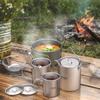 Lightweight Ti 5 Pieces Set Ti 750ml Pot 450ml and 350ml Water Cup with Lid Collapsible Handle