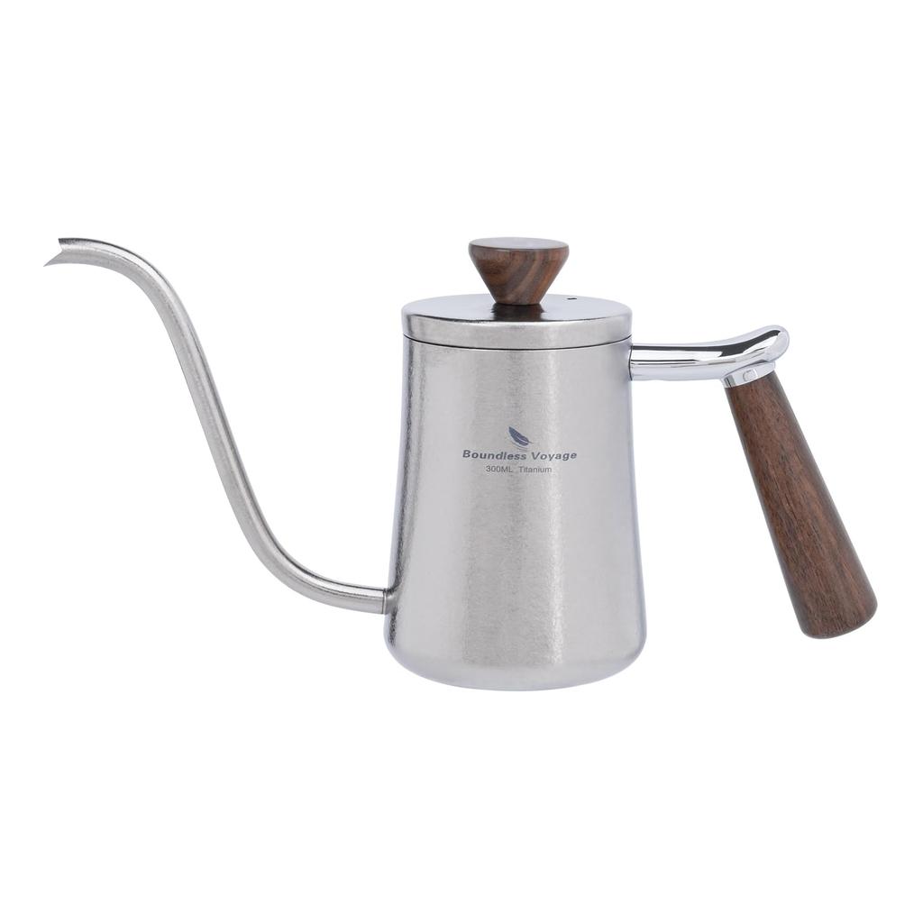 Boundless Voyage Titanium Coffee Drip Pot, Narrow Mouth, 300ml, Single-Serve, Wooden Handle, Drip Pot, Camping Coffee Pot, Coffee Kettle, Outdoor