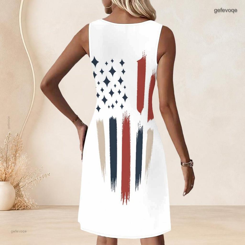 Plus Size Women Round Neck Sleeveless Tank Midi Dress Summer Casual Leisure Wear
