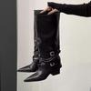 Belt Buckle~ Pants Boots Thick Heel Boots Long Boots Female Spice Girl High Boots Pointed Black Pants Boots Fried Street