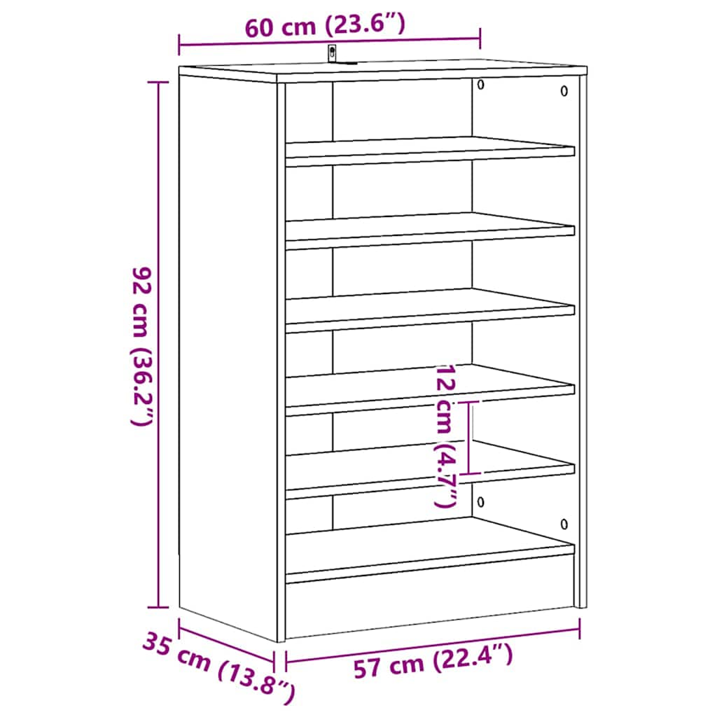 Shoe Cabinet Artisan Oak 60 x 35 x 92 cm Particleboard