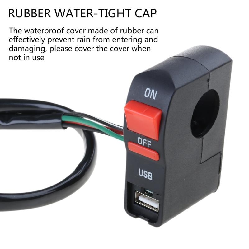 Universal Scootor Headlight Switch Handlebar On Off Button with USB Car Charger