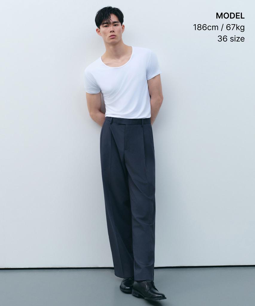 MUSINSA STANDARD [Cooltandard] Real Wide Hidden Banding Slacks [Iron Gray]