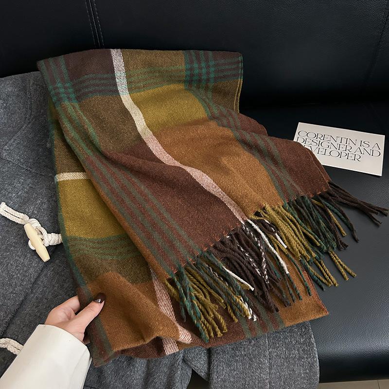 High-end Niche Striped Plaid Warm Scarf Autumn and Winter Couple Fashion Trend Imitation Cashmere Fringed Shawl