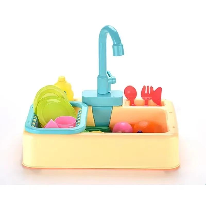 Детская кухонная игрушка для мытья посуды, электрическая игрушечная посудомоечная машина с циркулирующей водой