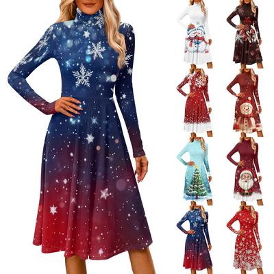 Женское повседневное модное платье миди с высоким воротом и длинными рукавами