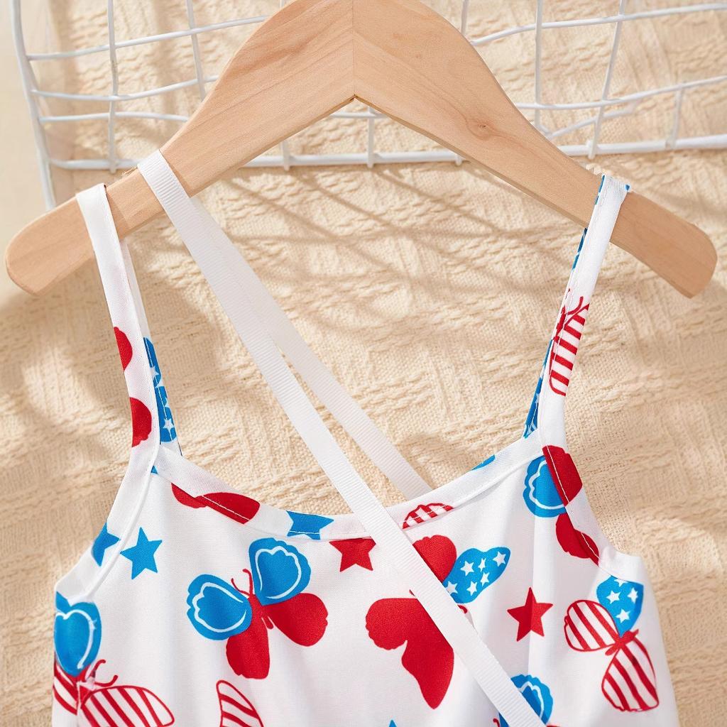 Девочки День Независимости Элементы Бабочка Принт Брюки Комбинезон Летний Повседневный Комбинезон для Детей