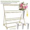 Flower Display Stand 3 Layers Metal Golden Frame Metal Shelf 12 Barrel Capacity with Wheels and Foot Brake for Fresh Flower Shop