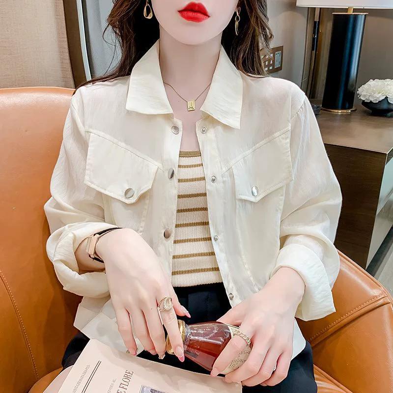 Женская летняя тонкая рубашка от солнца, повседневная свободная короткая куртка с длинными рукавами