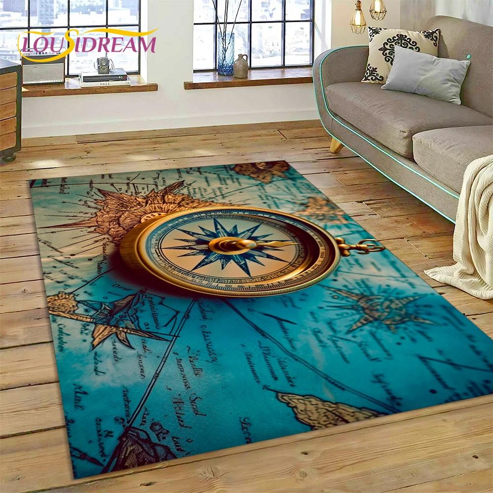 3D Древняя морская карта мира, компас, ковер, коврик для спальни, гостиной, дивана, украшение, детский игровой большой декоративный напольный коврик