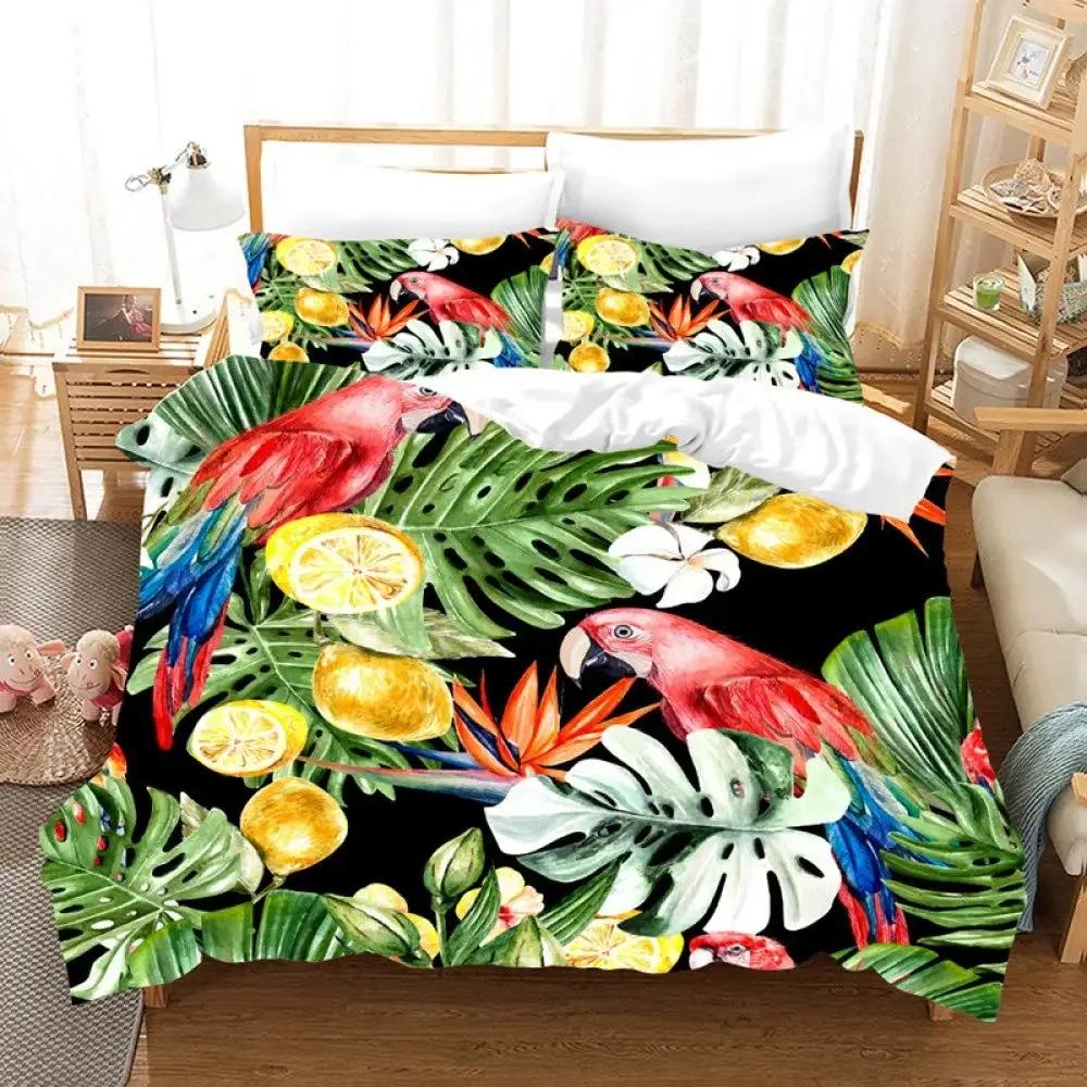 3D Toucan Duvet Cover Set Safari Animals Bedding Sets Tropical Jungle Birds Comforter Cover,Boys Girls Fresh Nature Quilt Cover