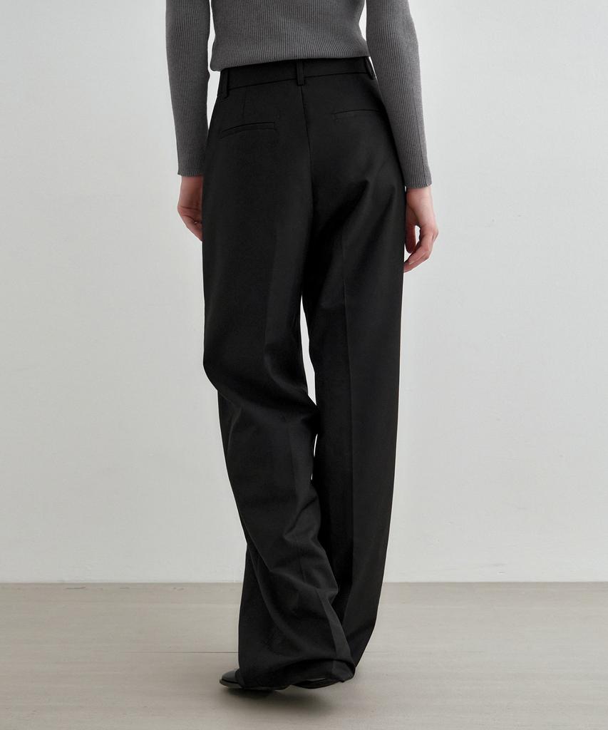 MONGDOL Однотонные широкие брюки со складками Черный Mdpt025Black