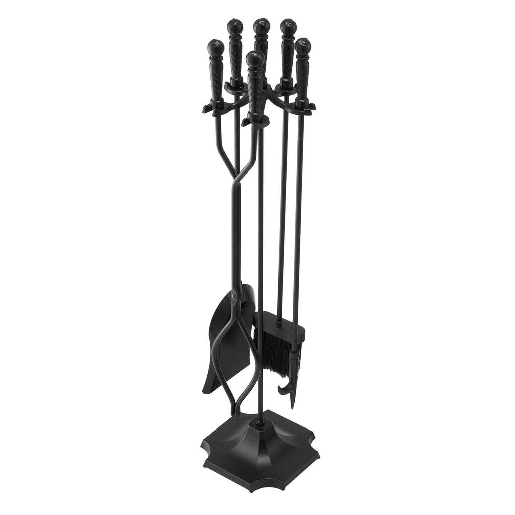 Fireplace Tool Set, 5 PCS Fire Tool Set and Holder with Five-Prong Stand, Tongs, Ash Shovel, Brush, Fire Place Poker, Wrought Iron Fireplace