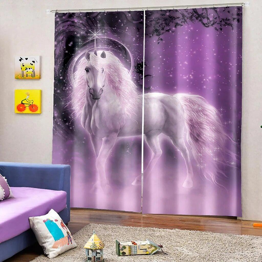 Bohemian Style Psychedelic Unicorn Horse 3D Thin Shading Polyester Semi Sunshade Curtain For Bedroom Living Room Hook Decor