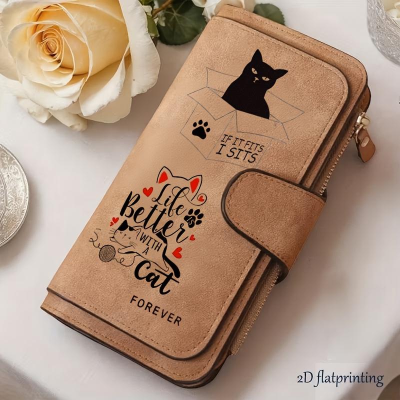Женский кошелек-коробка с котиком, складной, многофункциональный, с защелкой для монет, милый дизайн, портативный держатель для карт для ежедневных поездок, путешествий на природу, на день рождения