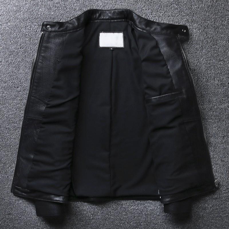 Большие размеры 5XL, повседневная кожаная куртка, мужская куртка с воротником-стойкой, черные куртки из 100% воловьей кожи, мужская куртка высокого качества из натуральной кожи