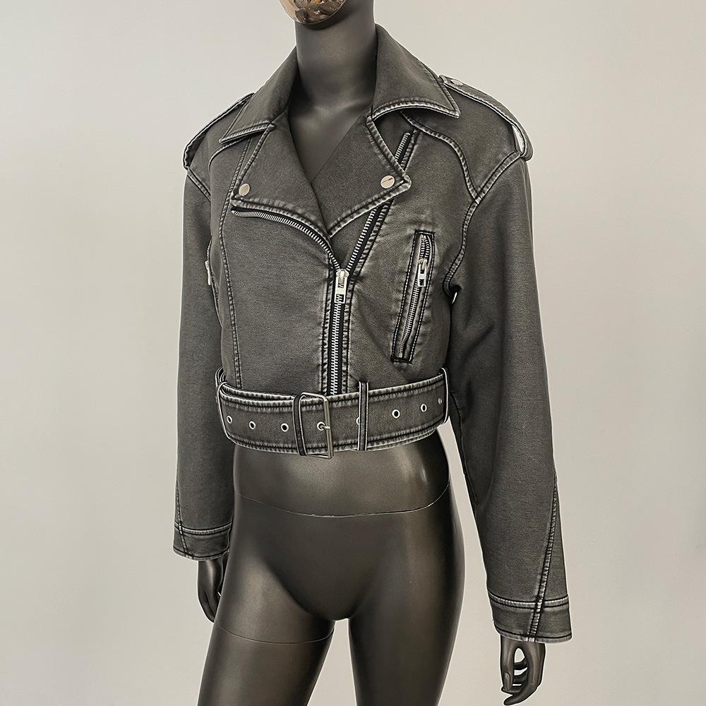 Spring leather jacket European goods Small man Short leather jacket Women's high-end sense Spring and Autumn locomotive jacket Skinny PU leather