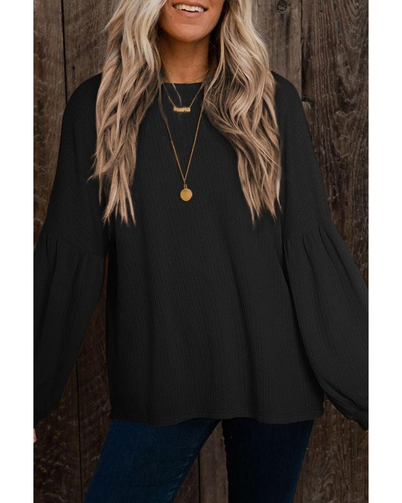 Azura Exchange Черный искусственный трикотажный жаккардовый пухлый топ с длинными рукавами