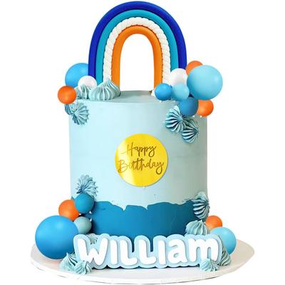 Сине-оранжевый радужный топпер для торта с синими и оранжевыми шариками, радужные украшения для торта для вечеринки по случаю дня рождения в синей тематике