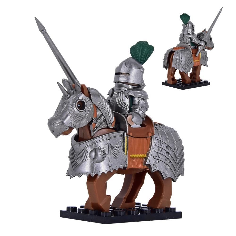 Gothic Style Multiple Colors Knight On Warhorse, Detailed Armor Horse Trappings Building Block Toy Perfect for Medieval