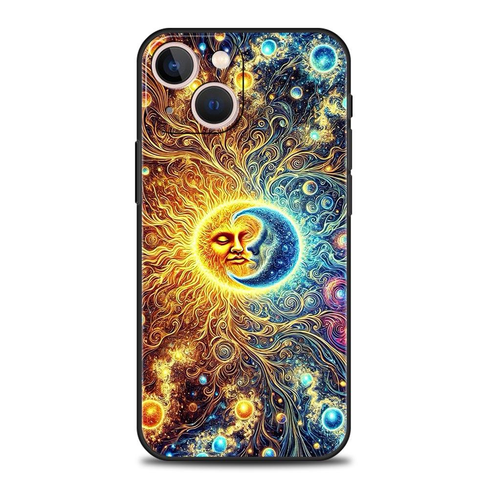 Чехол для телефона 'Луна Солнце' для iPhone 17 16 15 Pro Max 11 12 13 14 7 8 Plus SE 2020 X XR XS Мягкий Черный