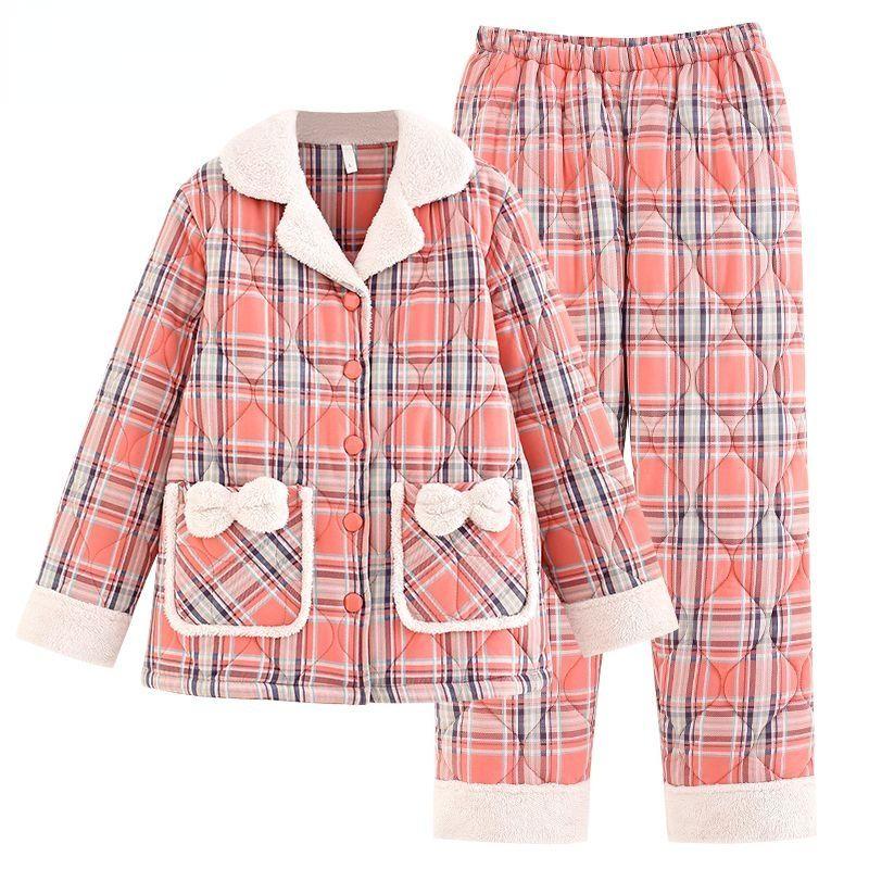 Новая осенне-зимняя женская пижама с хлопковой подкладкой, теплая домашняя одежда из хлопка, трехслойная одежда для сна большого размера, домашний костюм