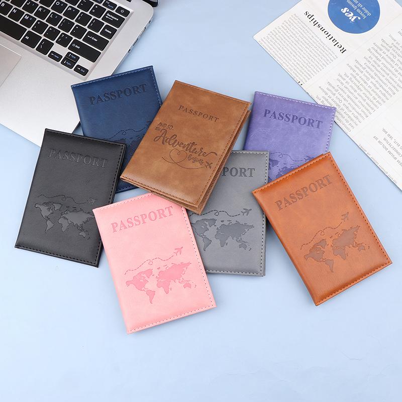 Pu Leather Card Case Cover Unisex Simple Passport Cover World Thin Slim Travel Passport Holder Wallet Gift