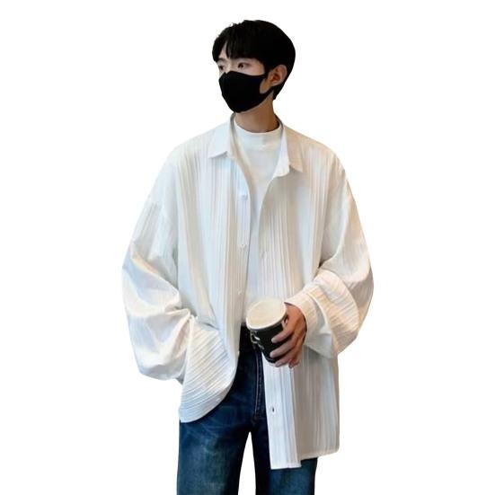 Мужская рубашка свободного кроя, однотонный кардиган с отложным воротником, однобортный, осенне-весенний топ, рубашка средней длины в уличном стиле