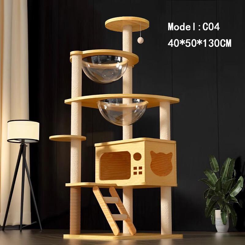 Solid Wood Multi-Level Cat Tree & Activity Center