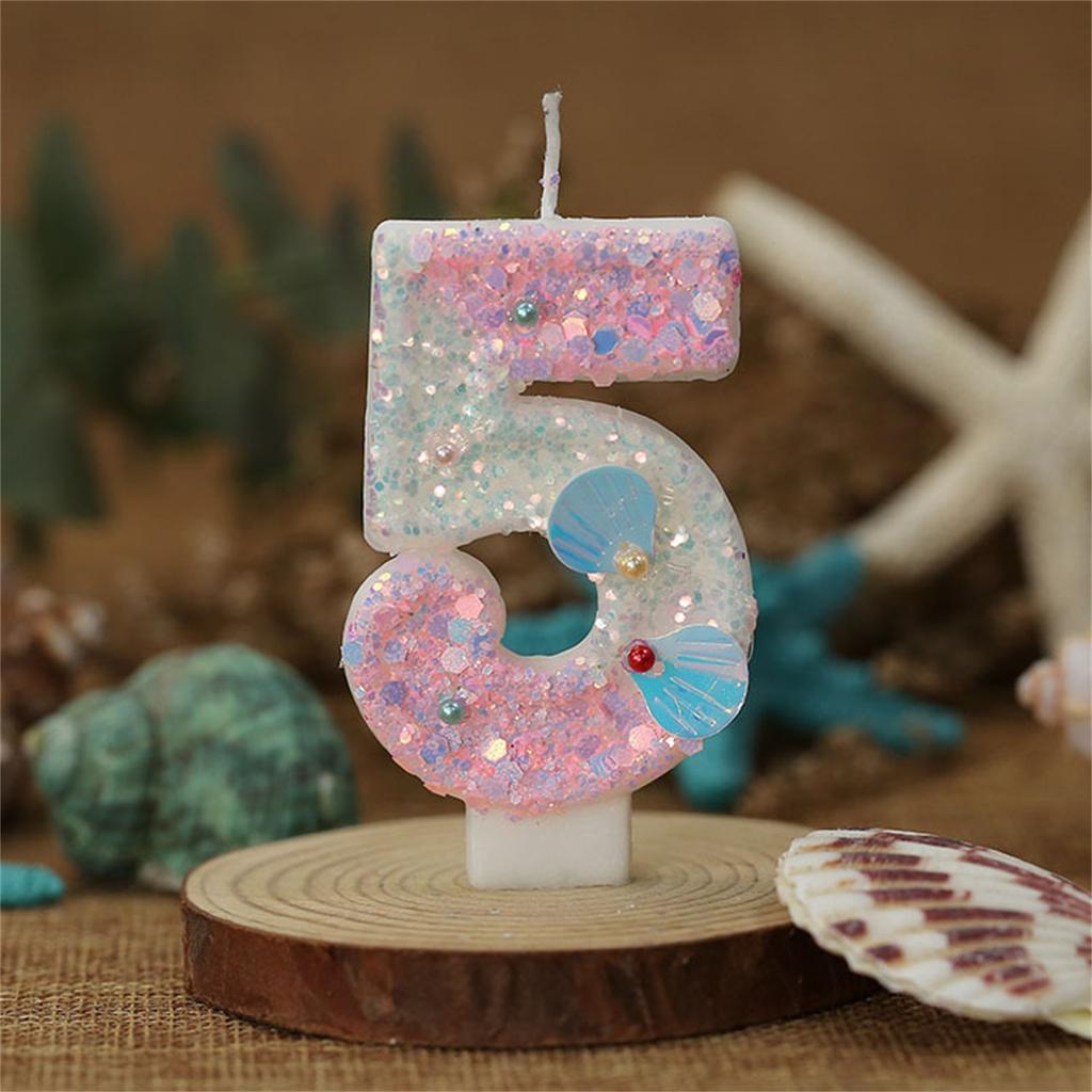Свечи для торта в виде русалки с цифрами от 0 до 9, фиолетовые украшения для торта с блестками для девочек на день рождения, принадлежности для украшения торта