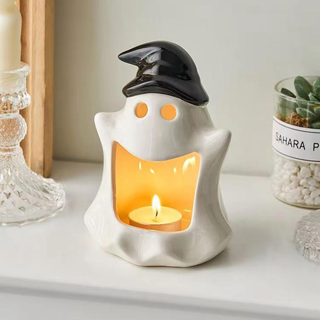 Halloween Decoration Ghosts Candle Holder Desktop Candlestick Ornaments Funny Ghosts Shape Horror Scene Ceramic Props Crafts