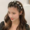 Shining Rhinestone Faux Pearls Flower Decor Women Headband Non-slip Elastic Double Layer Bangs Clips Hair