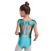 Girls Metallic Fish Scale Print Leotard Short Sleeve Bowknot Cutout Back Ballet Gymnastics Bodysuit