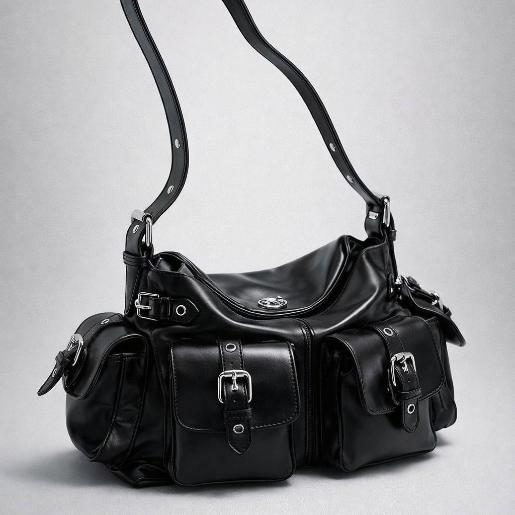 Large Capacity Multi Pocket PU Women's Underarm Shoulder Bag New Fashi Persality Y2K Motorcycle Crossbody Bags for Woman