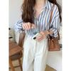 Retro Sense of Lazy Wind Striped Shirt Female Summer Loose Commuting Versatile Comfortable Retro Sun Shirt Vintage Basic Office Casual Women Shirt