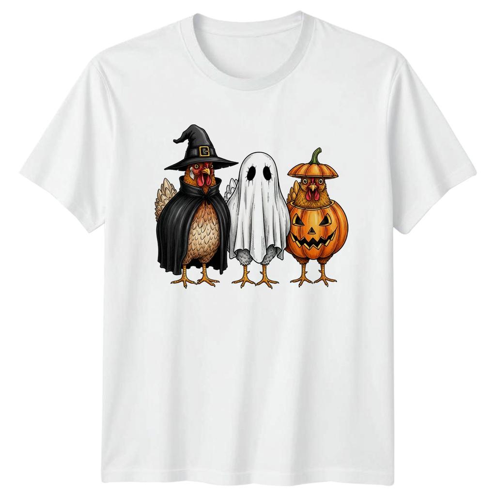 Funny Witch Ghost Pumpkin Chicken TShirt Farm Animal Halloween