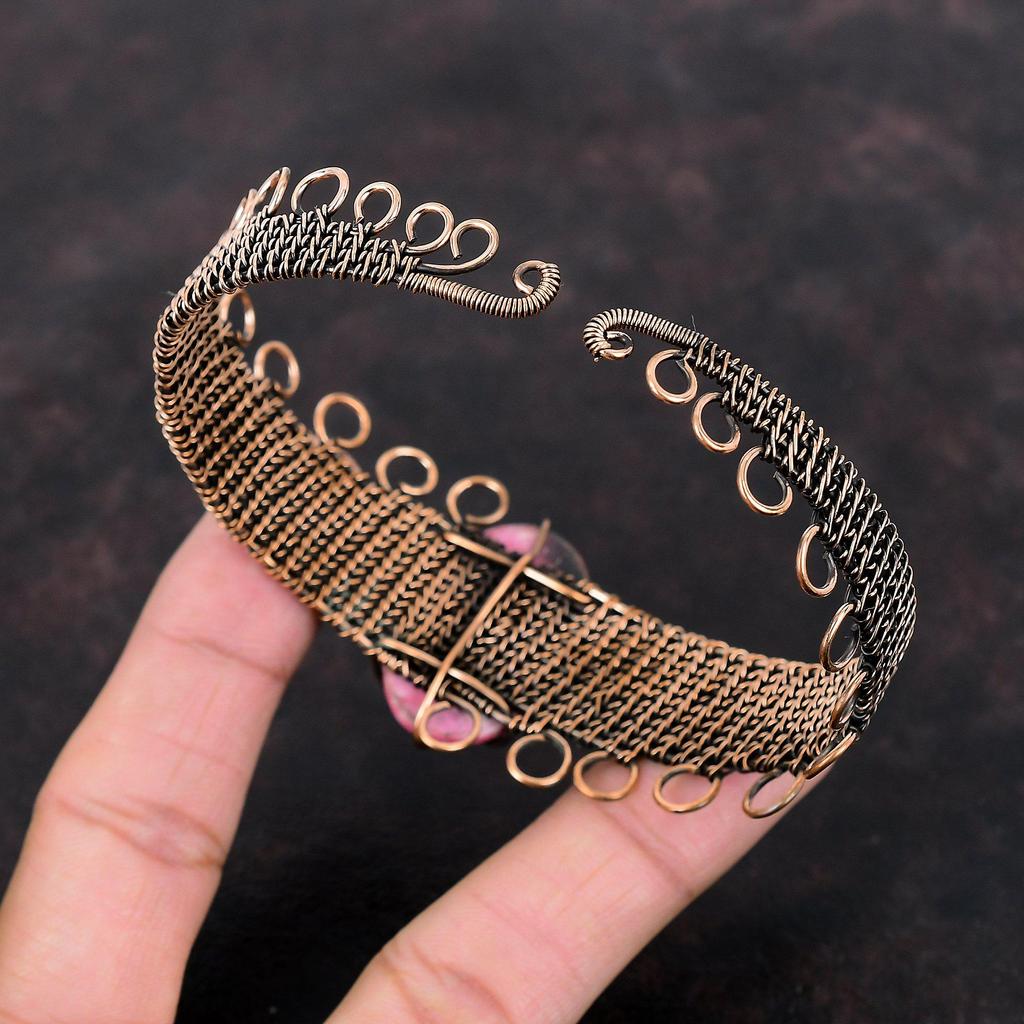 Браслет-манжета Thulite, браслет с драгоценными камнями, медная проволока, регулируемый браслет-манжета, браслет ручной работы, медная проволока, ювелирный браслет для женщин