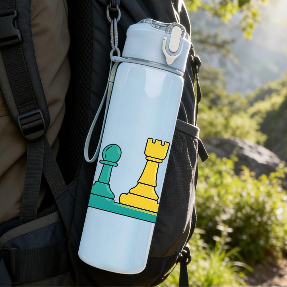 1PC Chess Game Piece Art Print 750ml Color Plastic Sports Water Bottle Leakproof Flip Straw Lid Suitable for Sports Office Home Use