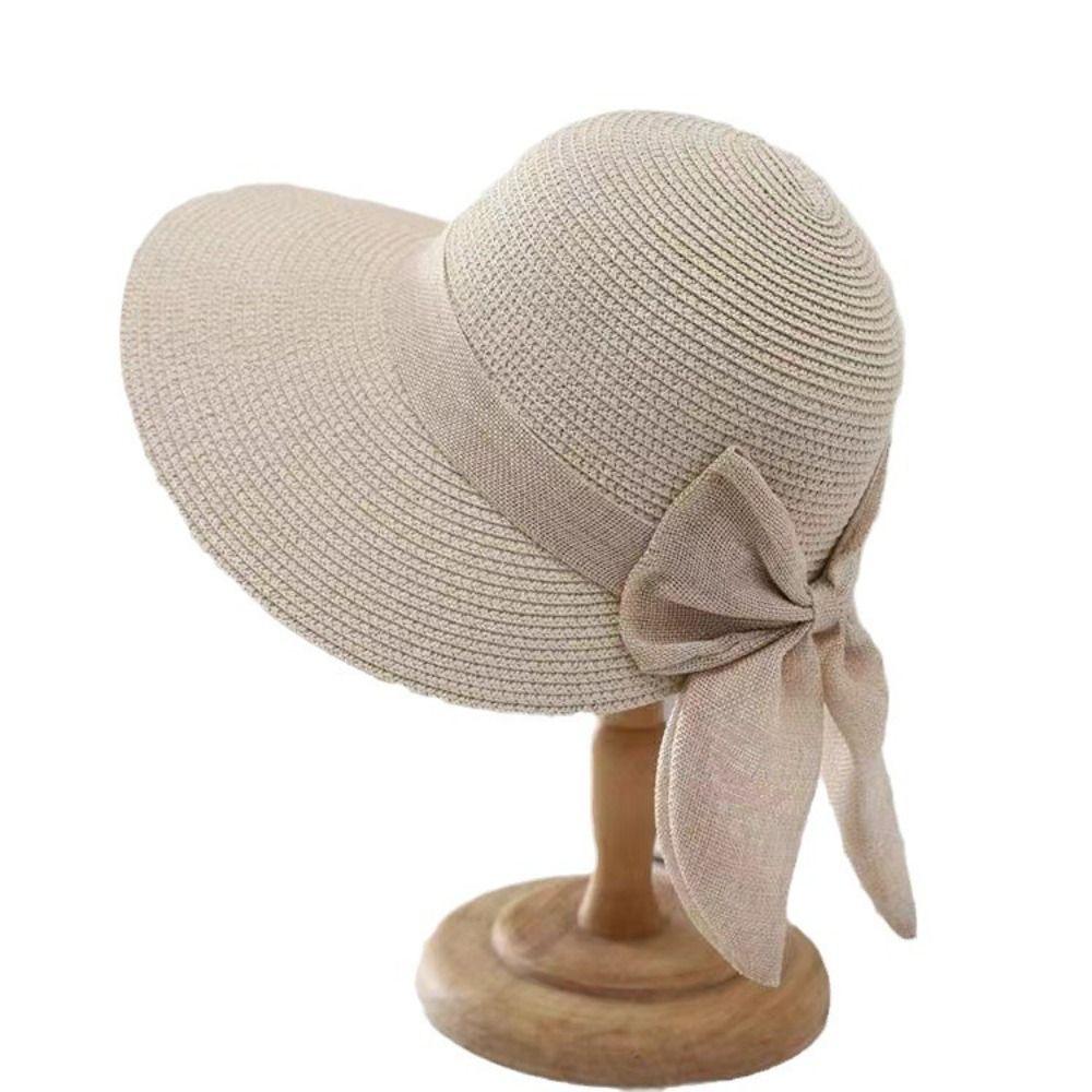 Wide Brim Beach Cap Bowknot Straw Hat Summer Bucket Hat for Women