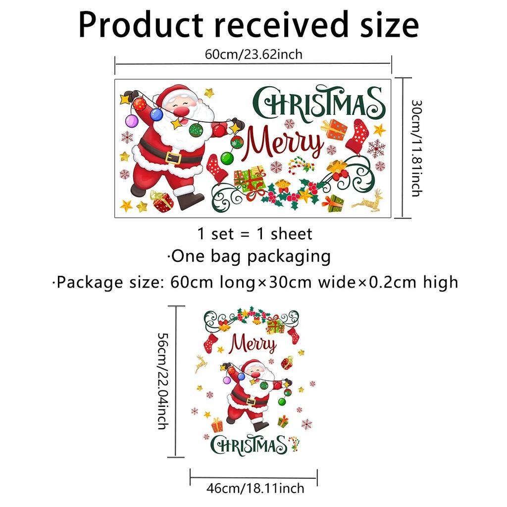 Веселые рождественские наклейки на двери, окна, настенные украшения, мультфильм Санта, снеговик, рождественская елка, сани с оленем, обои, праздничный декор комнаты